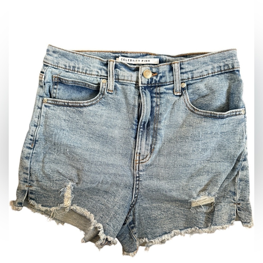Celebrity Pink Juniors Acid Wash Distressed Blue Denim Shorts EUC Size 9/29